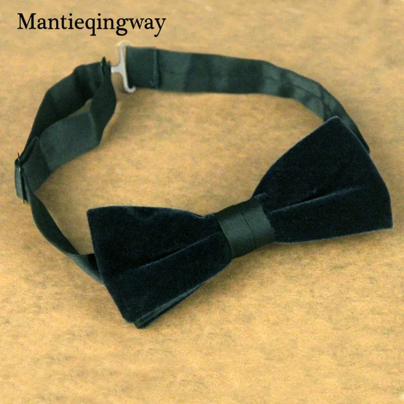 Mantieqingway Men's Bow Ties Velvet Groom Marriage Wedding Bowties Shirt Collar Tie Solid Color Black Red Necktie For Men12991