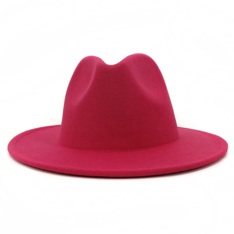 Skąpy brzeg kapelusze qbhat różowy i limonkowy zielony patchwork wełna poczuć fedora kobiety duże panama trilby jazz czapka sombrero mjer220k