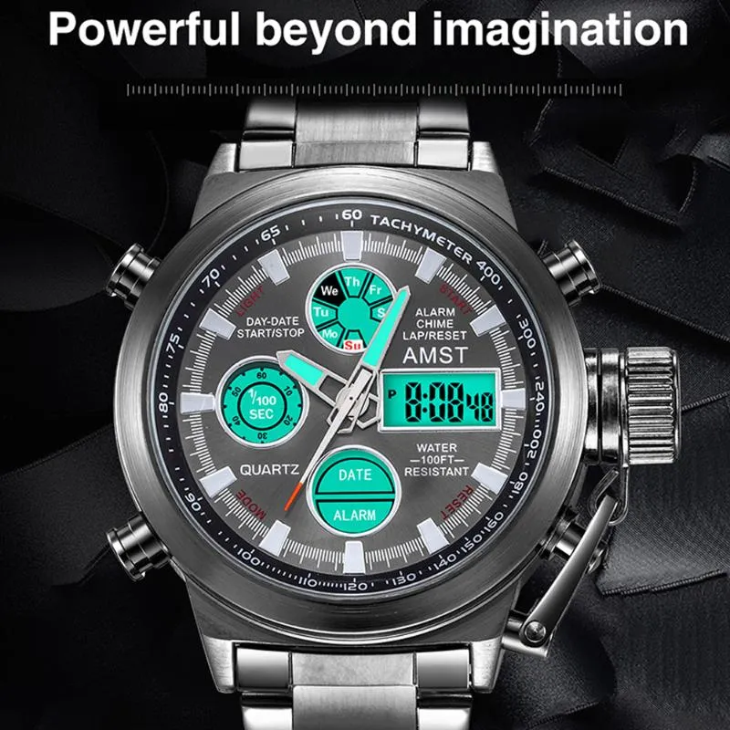 Montres noires à double affichage pour hommes, montres électroniques à Quartz lumineuses de Sport numériques, étanches, Relogio Masculino272Y