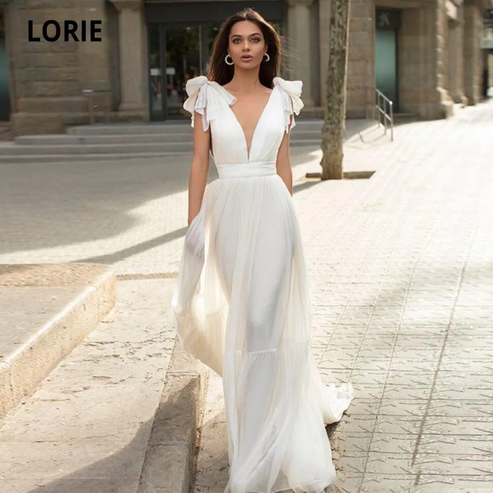 LORIE – robe de mariée trapèze en mousseline de soie, style Boho, sans manches, pour la plage, col en v, dos nu, robes de fête de mariage, 2020