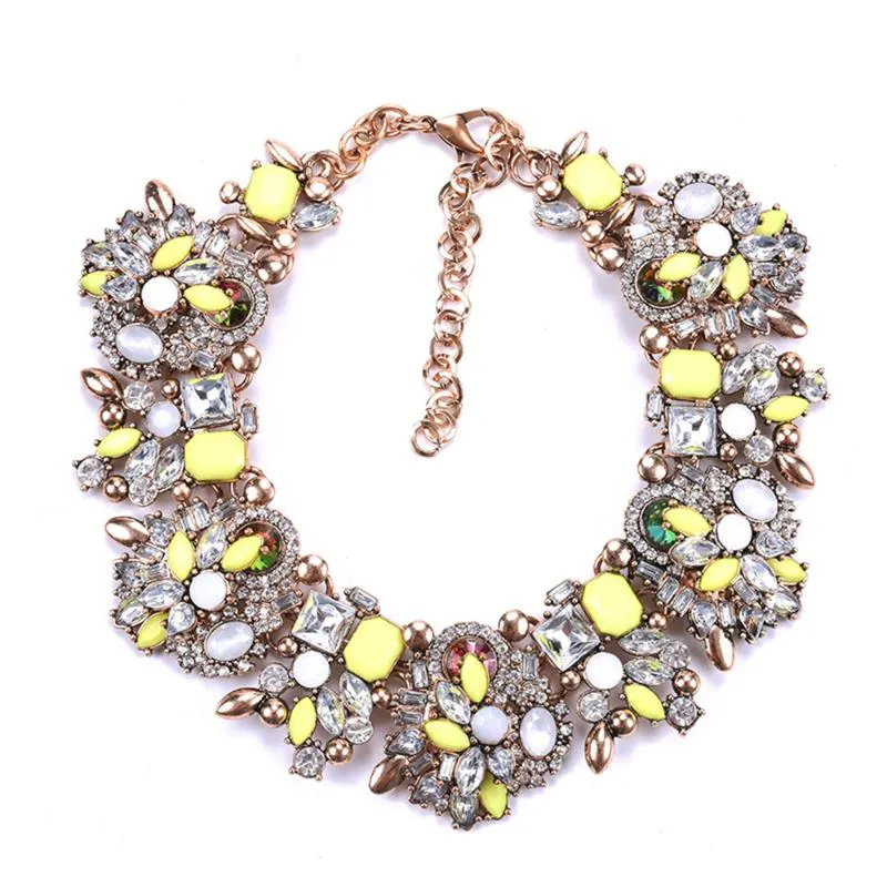 Colliers à breloques en strass et fleurs pour femmes, bijoux en cristal à la mode, ras du cou, collier à bavoir, 2020354w