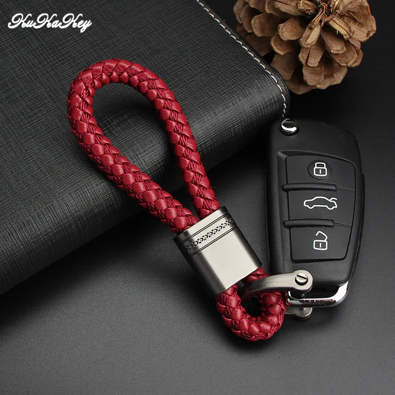 KUKAKAKEY PU Skórzany samochód breloczek kluczy kluczy do Infiniti Kia Land Land Rover Key Pierścienie Łańcuchy FOB1240W