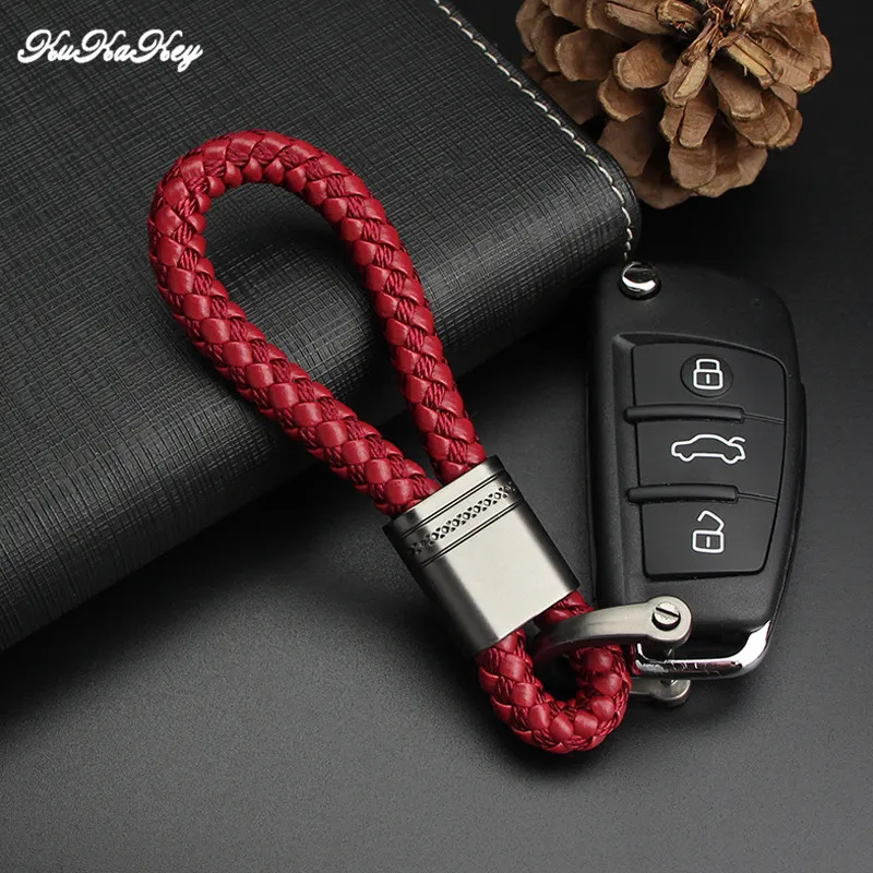 Kukakey PUレザーカーキーチェーンキーチェーンキーリングエンブレムfor Infiniti kia lada land roverキーリングチェーンホルダーFOB1263b