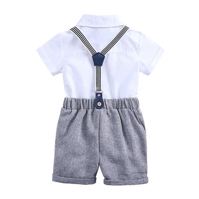 Baby Boys Clothes Sets 2019 Summer Toddler Boy Gentleman Tie Blouse Romper And Overalls Shorts Outfits Kids Party Clothing Set (8)