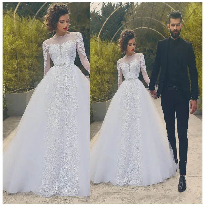 Abiti da sposa musulmani senza schienale Sirena senza spalline in pizzo Vestido De Noiva 2019 Boho Dubai Abito da sposa arabo da sposa
