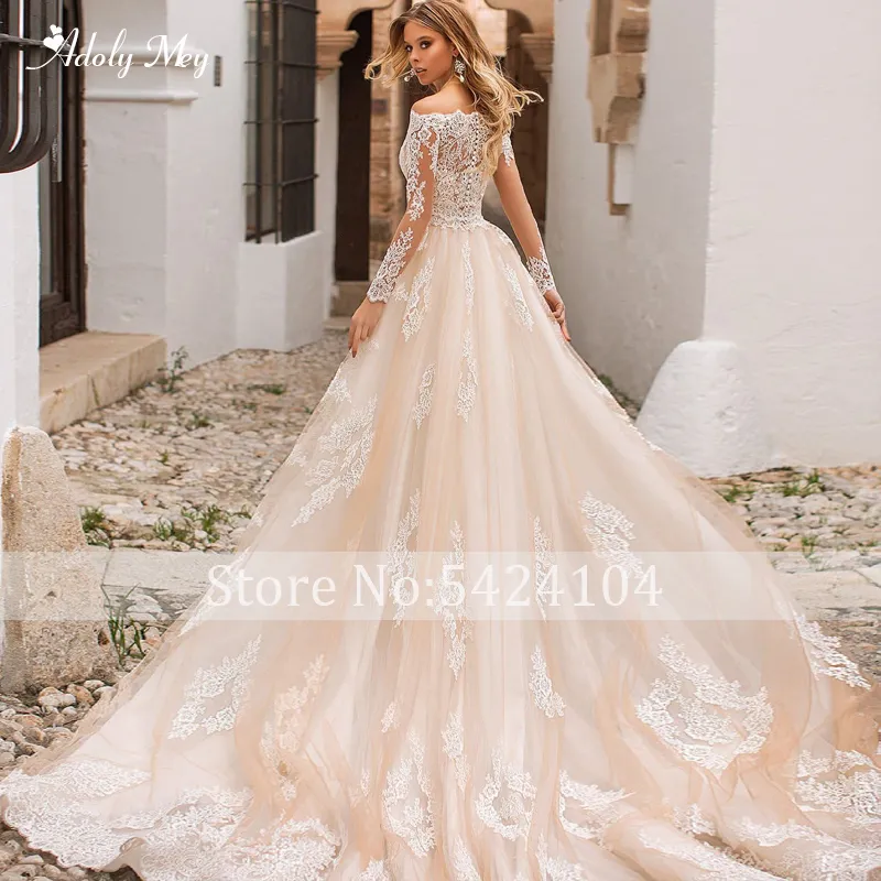 Adoly Mey Romantic Boat Neck Long Sleeve Mermaid Wedding Dresses 2020 Gorgeous Appliques Detachable Train Trumpet Bridal Dress