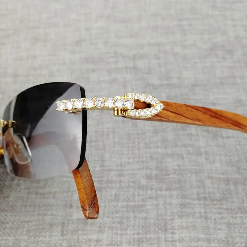 Rhinestone Black White Buffalo Horn Rimless Sunglasses Men Natural Wood Sun Glasses Retro Shades Oculos Eyewear for Club Summer2688247