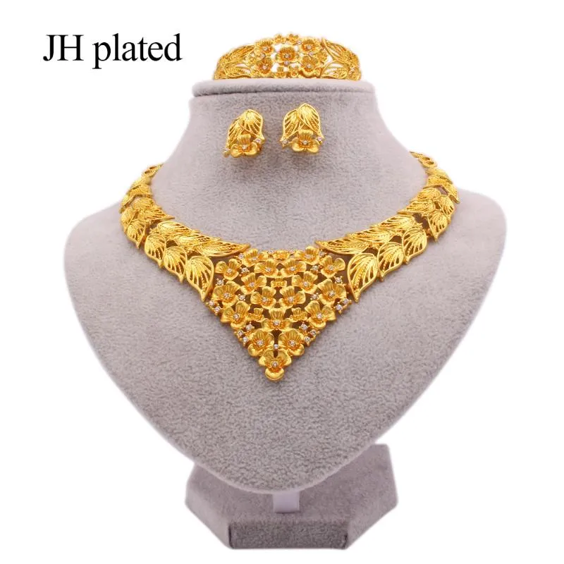 Earrings & Necklace Jewelry Sets Dubai 24k Gold Color African Wedding Bridal Gifts For Women Bracelet Ring Set Jewellery Collares310V