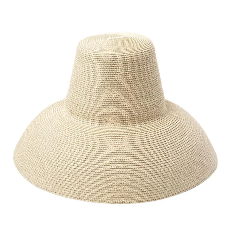 Nowe kobiety z szerokim rondem słomy kapelusz moda scena najemca wklęsły Kształt Fedora Hats Summer Beach Smycz Słońce Cap YL5235N