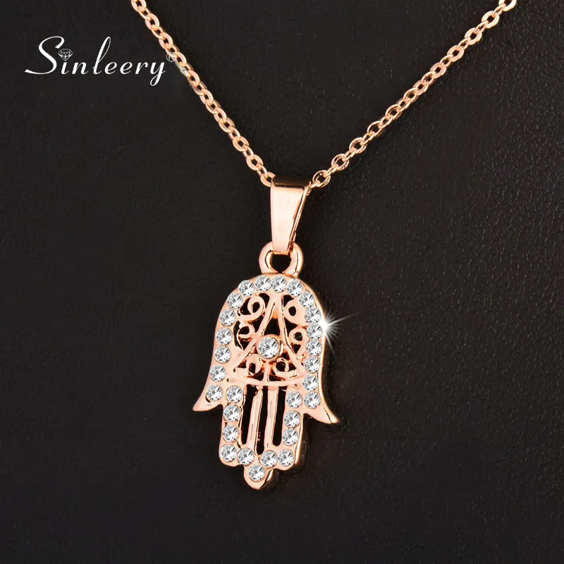 Sinleery Classic Hand of Fatima Hamsa Naszyjnik Wisianty Srebrny kolor łańcucha choker dłoni biżuteria dla kobiet xl681 ssf1223f