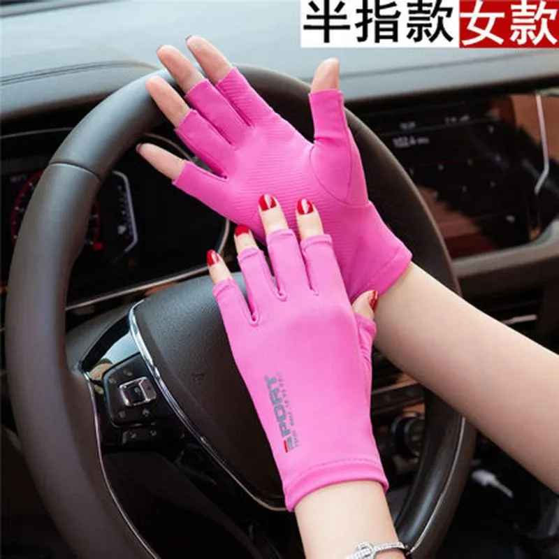 Солнцезащитные перчатки для вождения, женские, высокоэластичные, с защитой от УФ-излучения, шелковые, нескользящие, с двумя пальцами, на половину пальца, 1256N