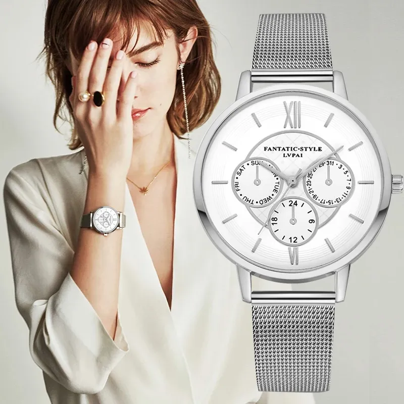 2020 جديدة للسيدات الفاخرة الفضية الفولاذ المقاوم للصدأ مشاهدة النساء السيدات اللباس غير الرسمي Quartz Wristwatch Clock241y