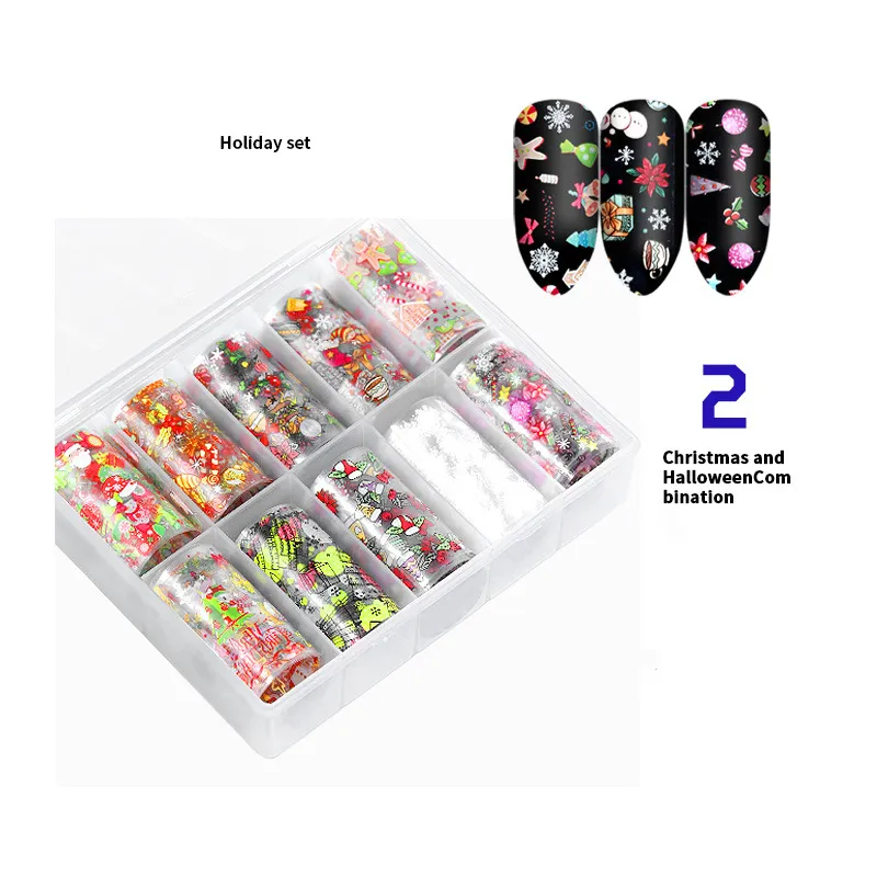 Nail Art Stickers Çıkartmaları Noel Cadılar Bayramı için Set Transferi Kağıt Nail Art Süslemeleri İpuçları Manikür Araçları Tırnak Çıkartmalar