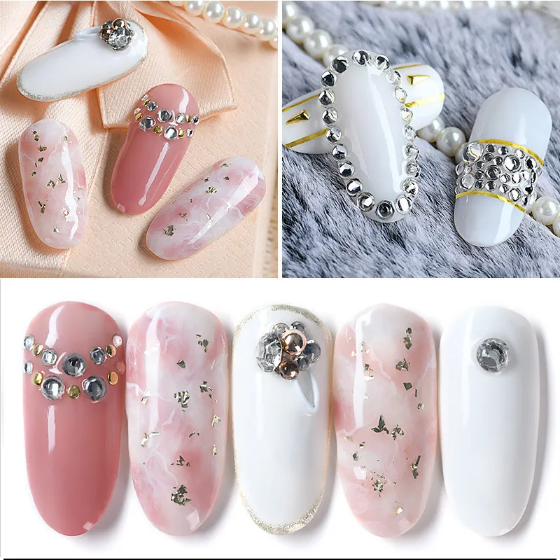 Nail Art Rhinestones Kit 3D Nails Art Decorações Brilhantes Broca De Vidro Broca De Prata Colorido Cristal Charm Strass Prego Studs