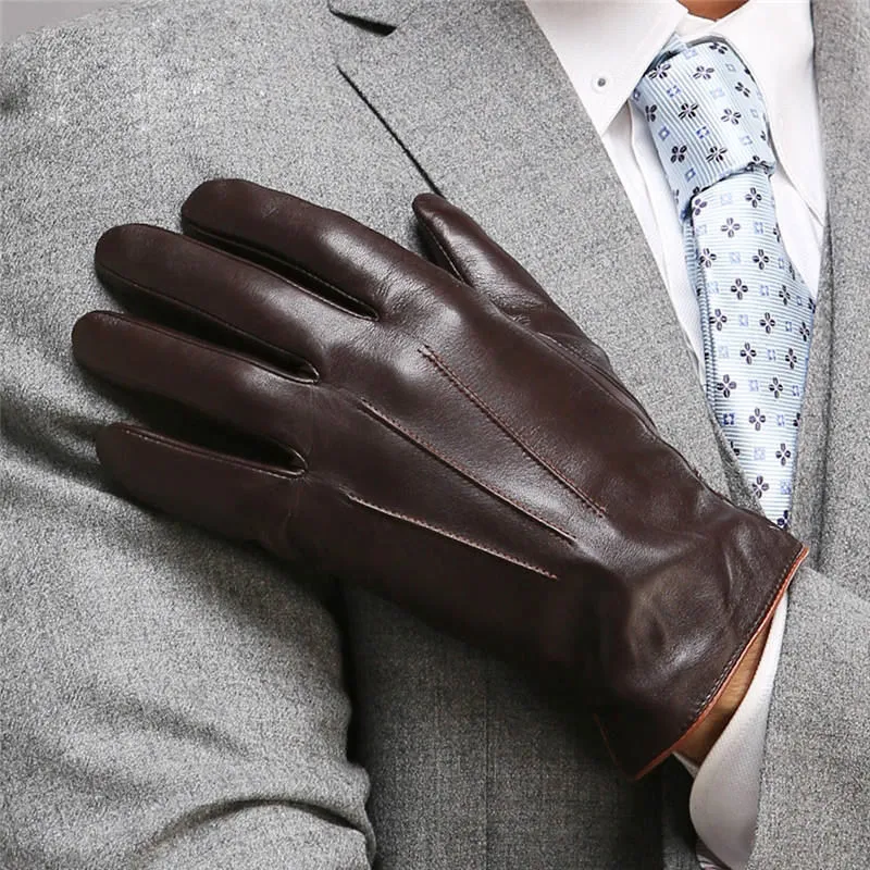 Top Qualität Echtes Leder Handschuhe Für Männer Thermische Winter Touchscreen Schaffell Handschuh Mode Schlanke Handgelenk Fahren EM011280s