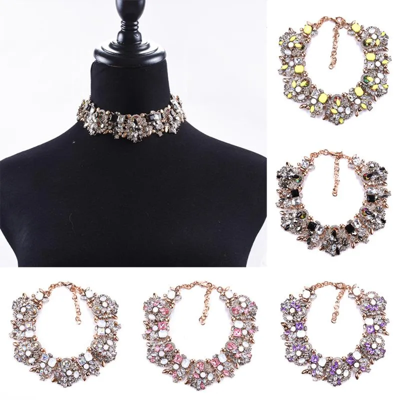 Colliers à breloques en strass et fleurs pour femmes, bijoux en cristal à la mode, ras du cou, collier à bavoir, 2020354w