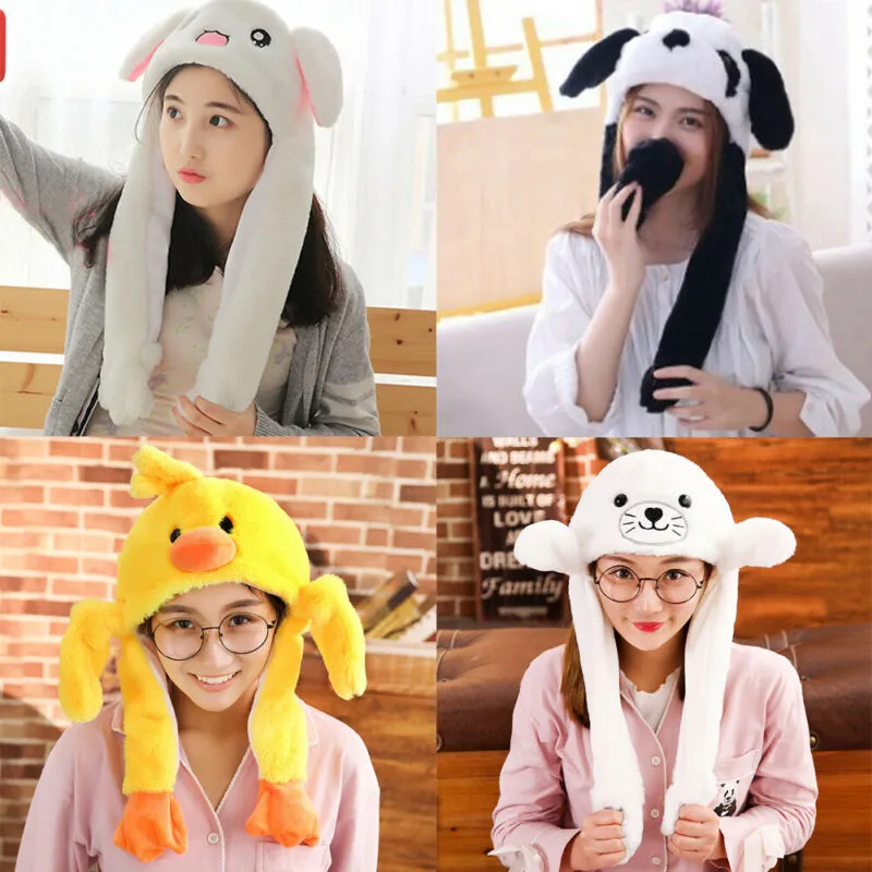 Meihuida Woemn Funny Cute Soft Plush Cartoon Animal Ear Hat Cap With Airbag Jumping Ear Movable New285x