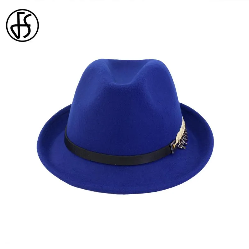 FS nouvelle laine feutre femmes hommes Fedora chapeau pour printemps automne élégant dame Trilby Jazz chapeaux Panama casquette noir Curl Brim252Y