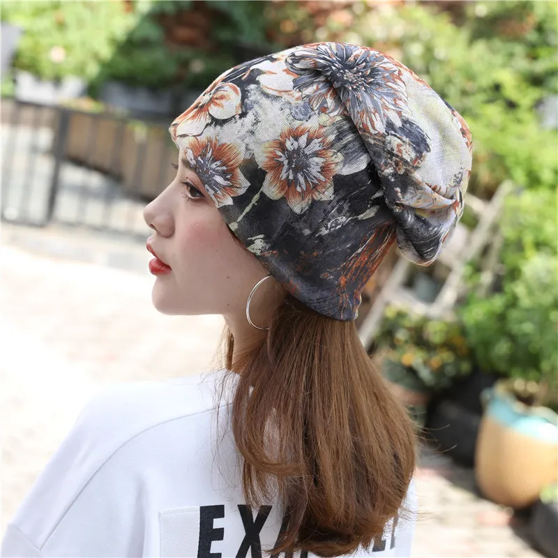 Women Floral Cancer Chemo Hat Beanie Scarf Turban Head Wrap Cap Cotton Casual Fitted Knitted Hat For Women High Quality1250L