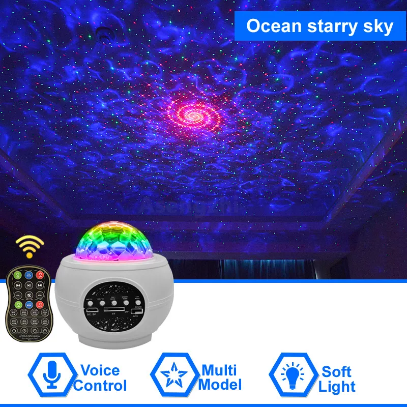 Galaxy Ocean Starry Sky Projector Licht Bluetooth Speaker Ondersteuning TF MP3 Muziekspeler Xmas Decoratie Kleurrijke Nachtlamp met Afstandsbediening Magic Ball