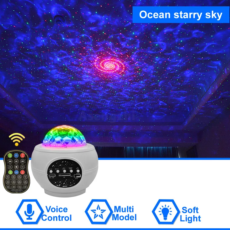 Galaxy Ocean Starry Sky Projector Light Altoparlante Bluetooth Supporto TF Lettore musicale MP3 Decorazione natalizia Lampada da notte colorata con telecomando Magic Ball