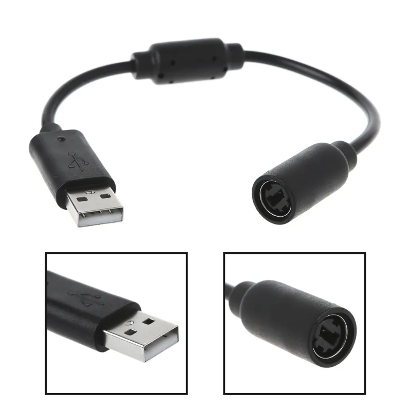 Xbox 360 유선 게임 컨트롤러 확장 케이블 Wire207f 용 검은 USB 브레이크 어웨이 케이블 어댑터 코드 교체