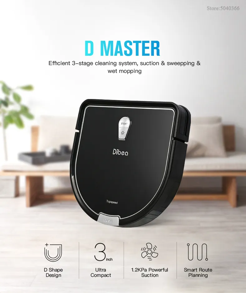 Dibea D960 2019 Робот-пылесос Влажная и сухая домашняя автоматическая уборка для уборки пыли Стерилизовать приложение