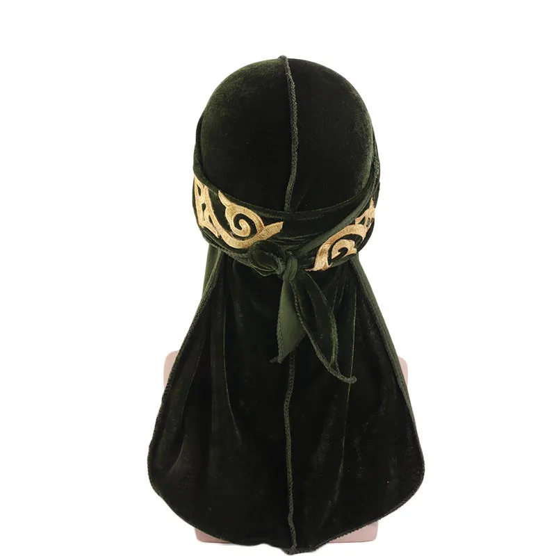 Muslim Men Print Bandana Turban Hat Wigs Velvet Durags Doo Headwrap Plated Cap Biker Headwear Pirate Hair Accessories1253H