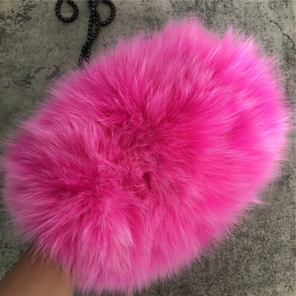 Pink- Real Fox Fur Bag damväska hand varmare kedja axel handväska tote handväska väska282l