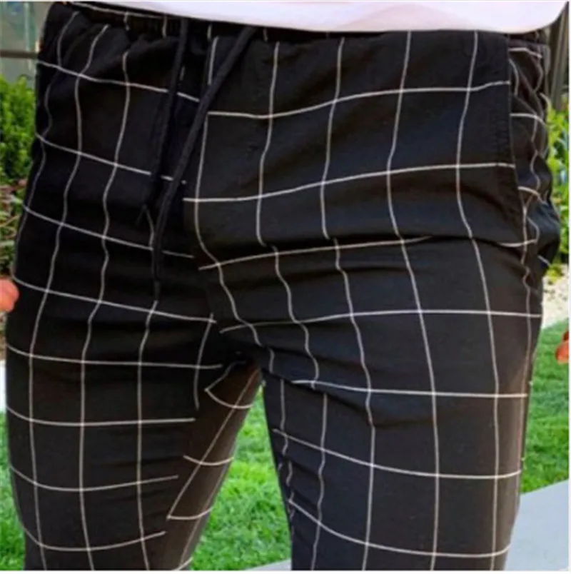 Mens Plaid Printed Pants Fashion Occident Trend Drawstring Pencil Pant Designer Autumn Casual Male Trousers