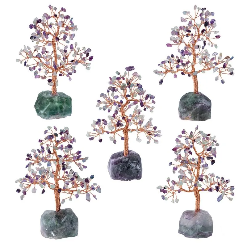 TUMBEELLUWA – arbre d'argent en cristal naturel avec Base de pierres précieuses, ornements de figurines pour la richesse FengShui, décoration de maison porte-bonheur, 224S