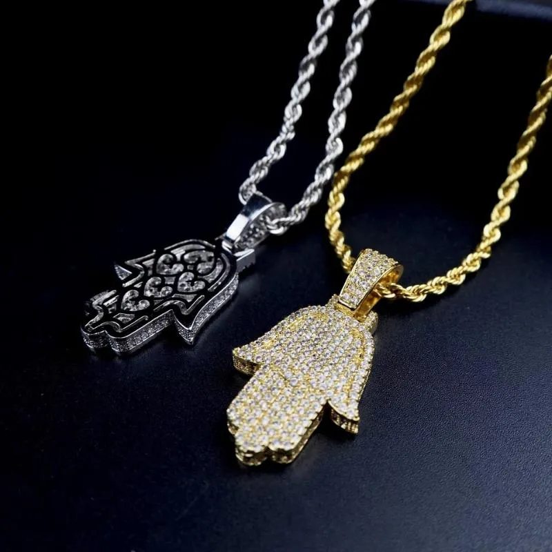 Ожерелье с подвеской в виде руки Фатимы, стальная кубинская цепочка, золотистая, серебряная, с кубическим цирконом, мужские ювелирные изделия в стиле хип-хоп для Gift2293