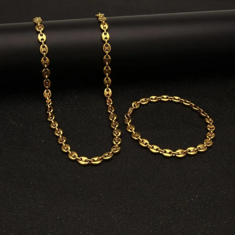 Örhängen Halsband Herrarna 8mm puffade Mariner Link Chain Armband Set Gold Silver Color Hip Hop Punk smycken för män 22 5 cm an288g