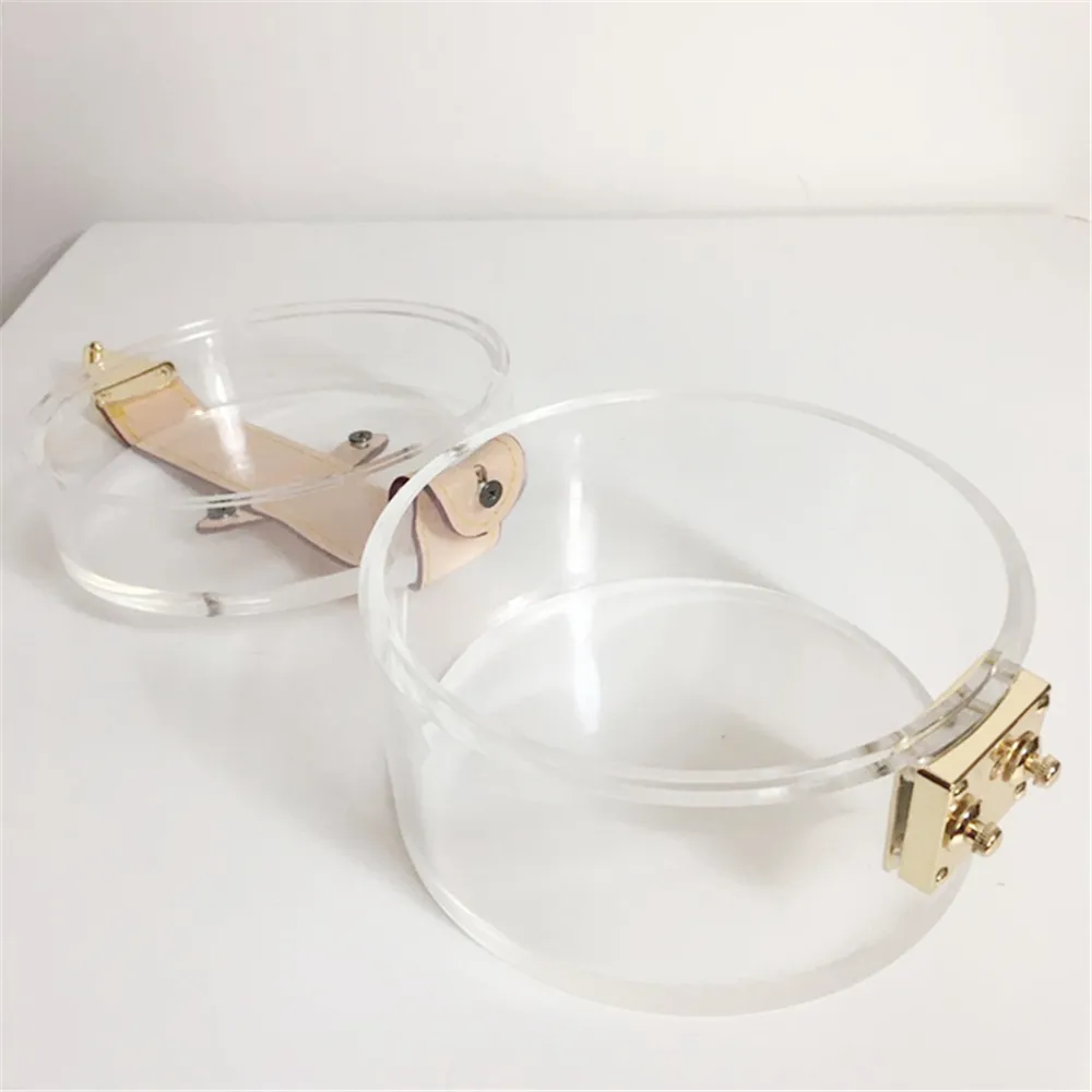 New Solid bare clear clutch purse Chic Women transparent acrylic evening bag Retro handbags Trendy Round hard box bag party prom2294