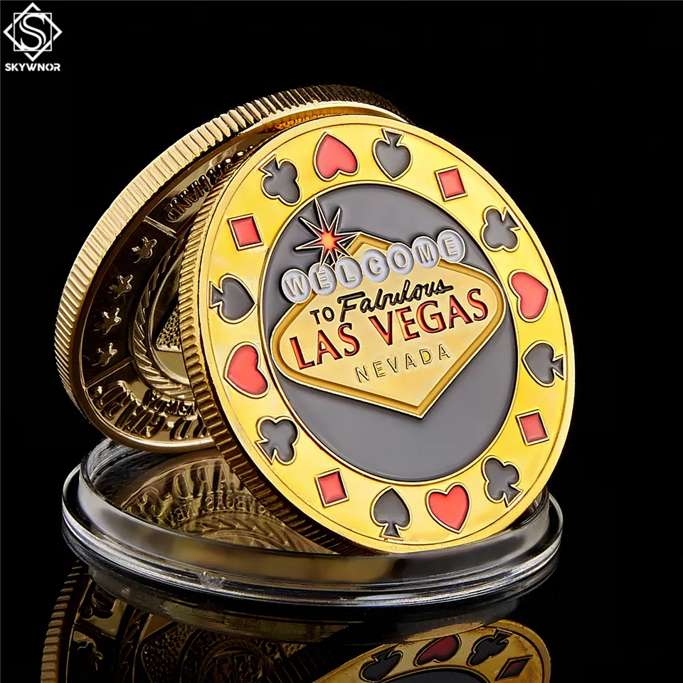 10st Välkommen till Nevada Las Vegas Poker Chip Craft Angel Casino Challenge Gold Coin Lucky Souvenir Personlig Token Collection7575584