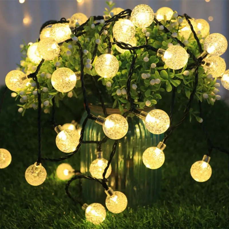 5m 10m 태양 램프 크리스탈 볼 글로브 방수 LED 태양열 끈 전구 정원 크리스마스 장식 야외 태양 라이트 화환 Y201487019