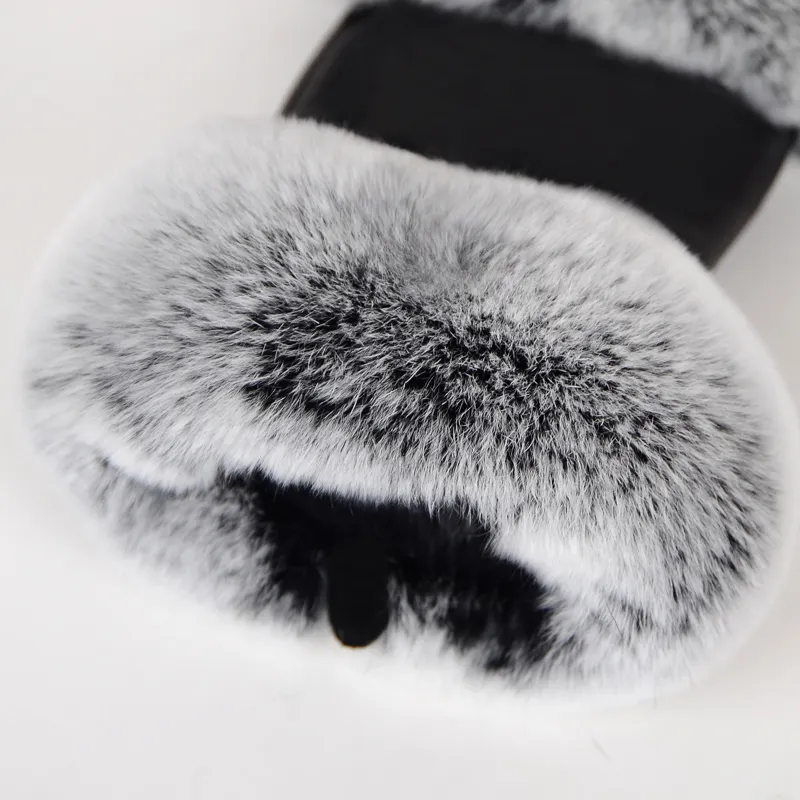 Winter Fashion Black Half Finger Genuine Leather Gloves Sheep Skin Fur Half Finger Fingerless Gloves Fur Mouth352F