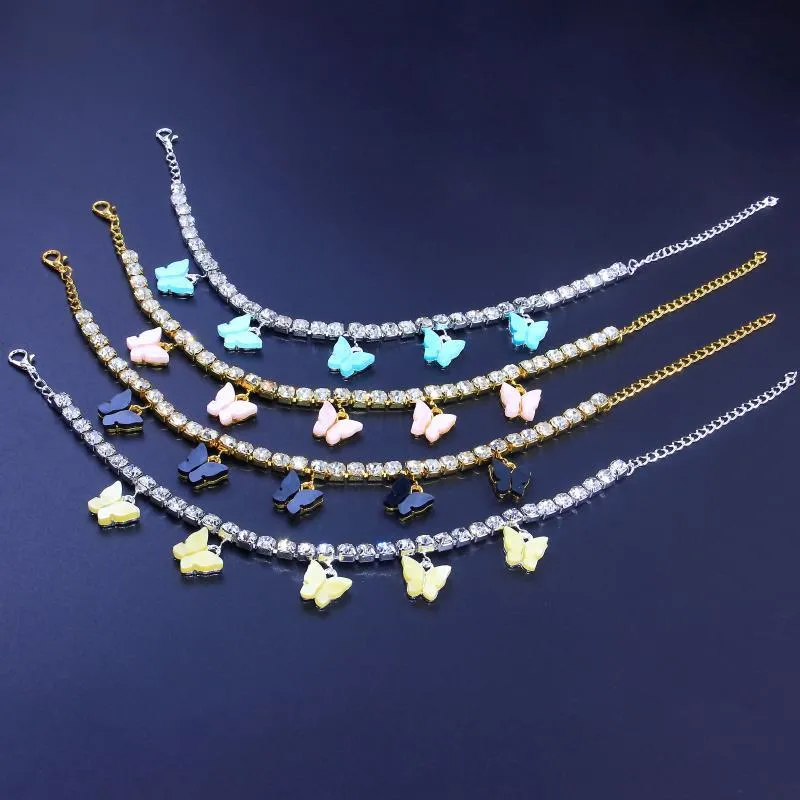 Luxus -Schmetterling Tennisarmbänder für Frauen Gold Silber verplattet Tierbranband ICED -Ketten Fashion Bling Strass Diam 264s