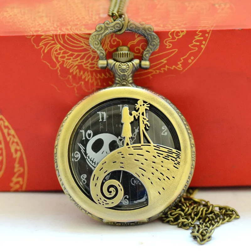 O pesadelo antes do natal jack skellington tim burton filme tema relógios moda relógio de bolso de quartzo colar vintage gift1212q