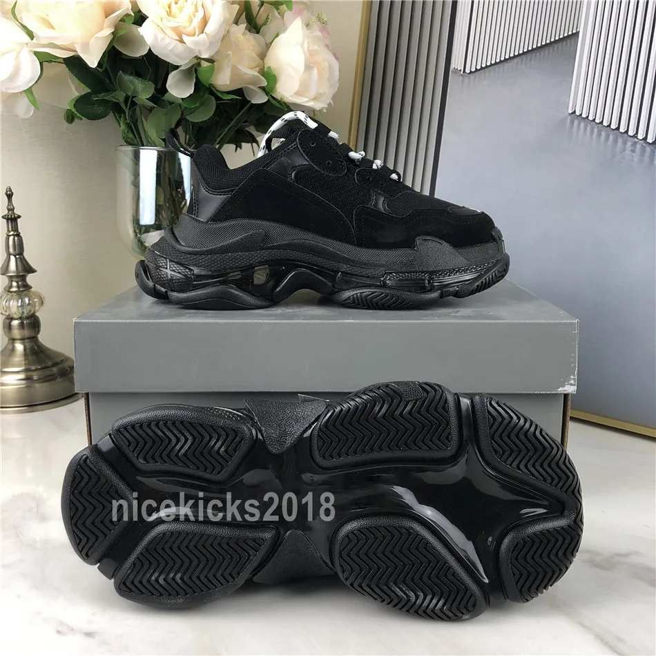 2020 Paris Günlük Ayakkabılar Üçlü S Şeffaf Taban Eğitmenler Baba Ayakkabıları Sneaker Siyah Büyük Boy Erkek Kadın Beyaz En İyi Kalite Koşucular Chaussures