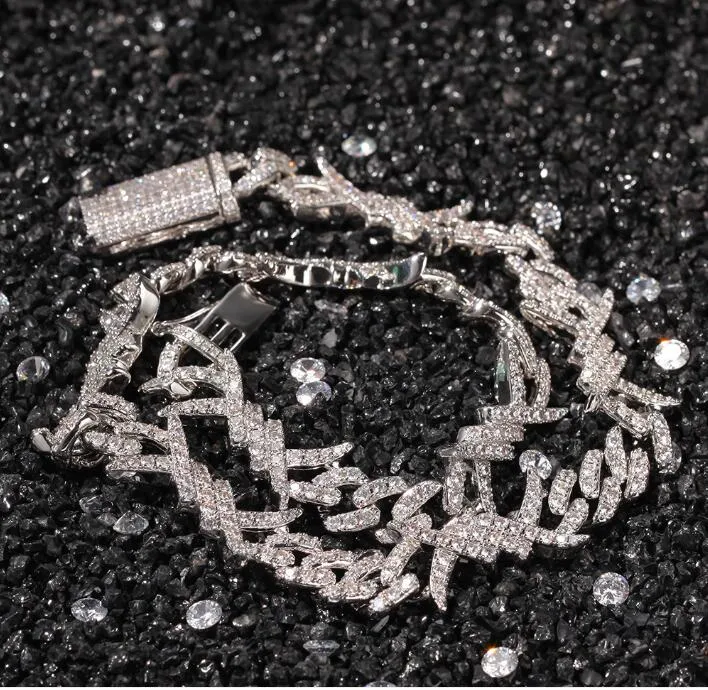 Nieuwe stijl doornen diamant Neckalce Hiphop draad ketting diamante Kettingen hoge kwaliteit mode rock en rap neckalce jewellerys2410