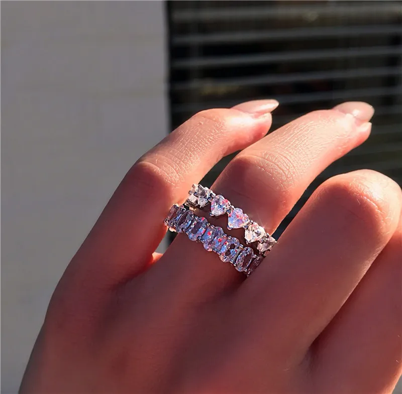Moda Vintage kobiety obrączki brzoskwiniowe serce CZ diamentowy palec wieczność obrączka zaręczynowa pierścionek Retro biżuteria prezent na boże narodzenie
