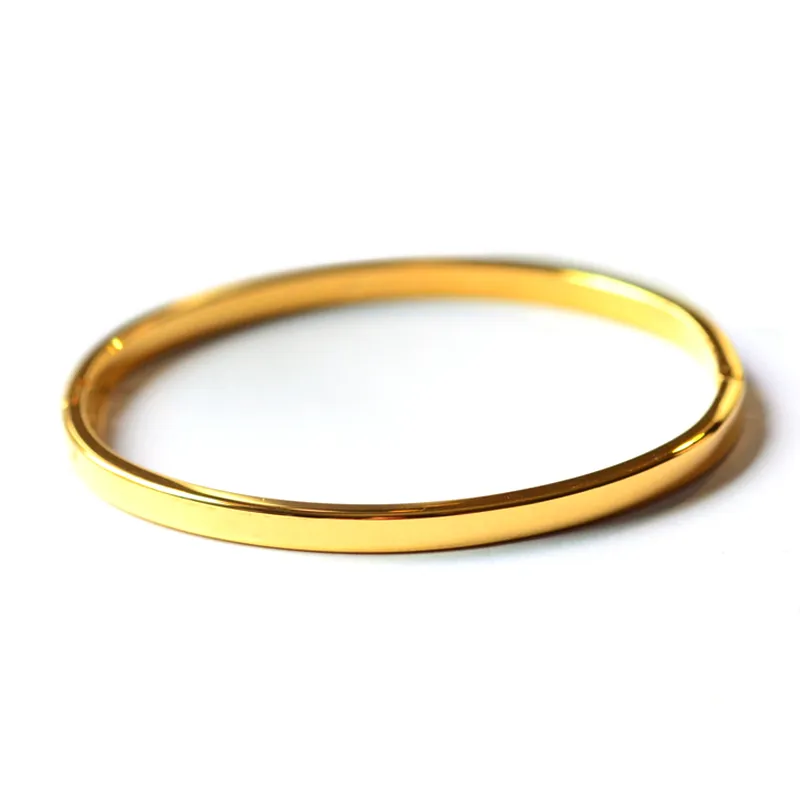 Womens Thin Bangle Yellow Gold Filled Classic Oval Plain Smooth Bracelet Fashion Jewelry Gift 50mm 59mm2625