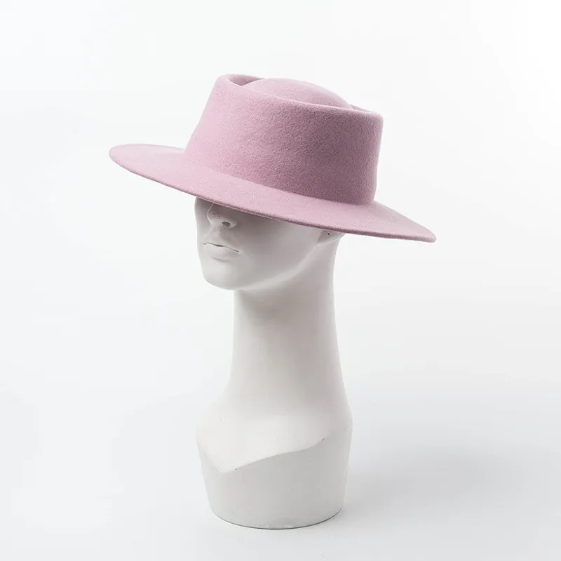 Chapeaux à bord avare Caluriri laine Fedora chapeau hiver extérieur dame élégant large 100% femmes rose tempérament 2332