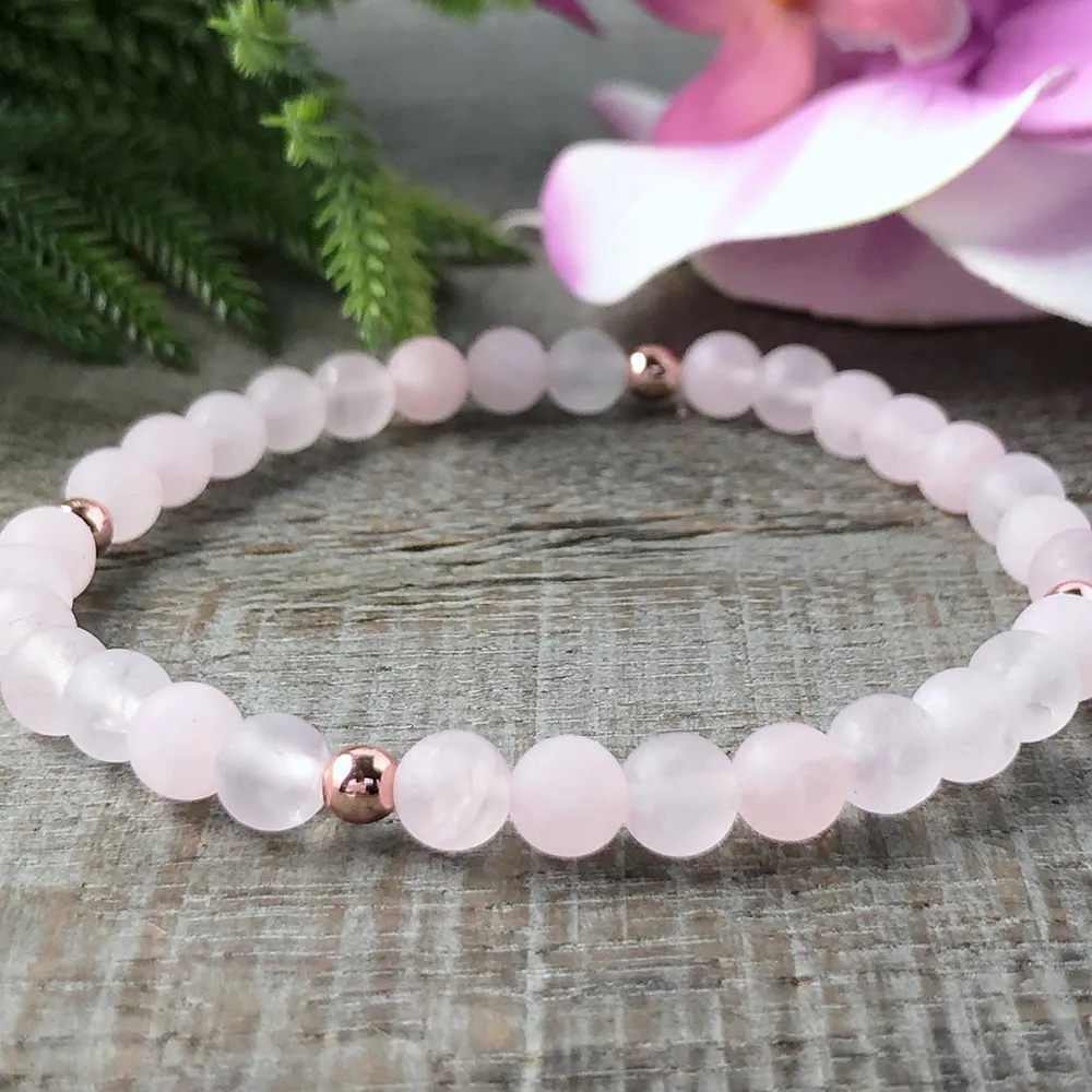 Mg0967 da 6 mm opaco al quarzo rosa bracciale rosa in oro rosa color bracciale di alta qualità cristalli di guarigione di alta qualità yoga mala gioielli291d