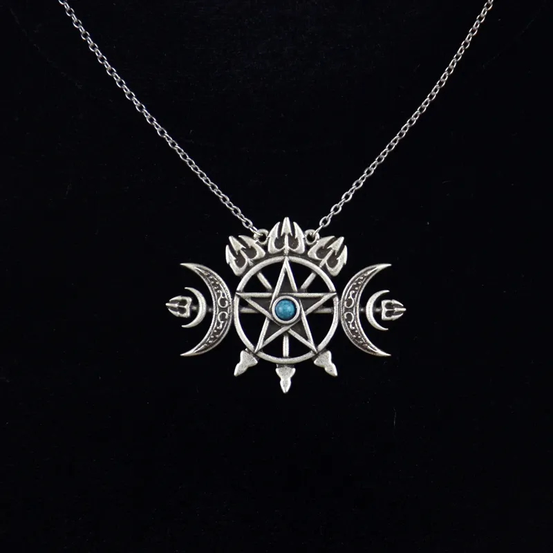 Подвесные ожерелья Тройной полумесяц с пентаграммой ожерелье Сигил из духовных язычников Виккан готическое ожерелье1220f