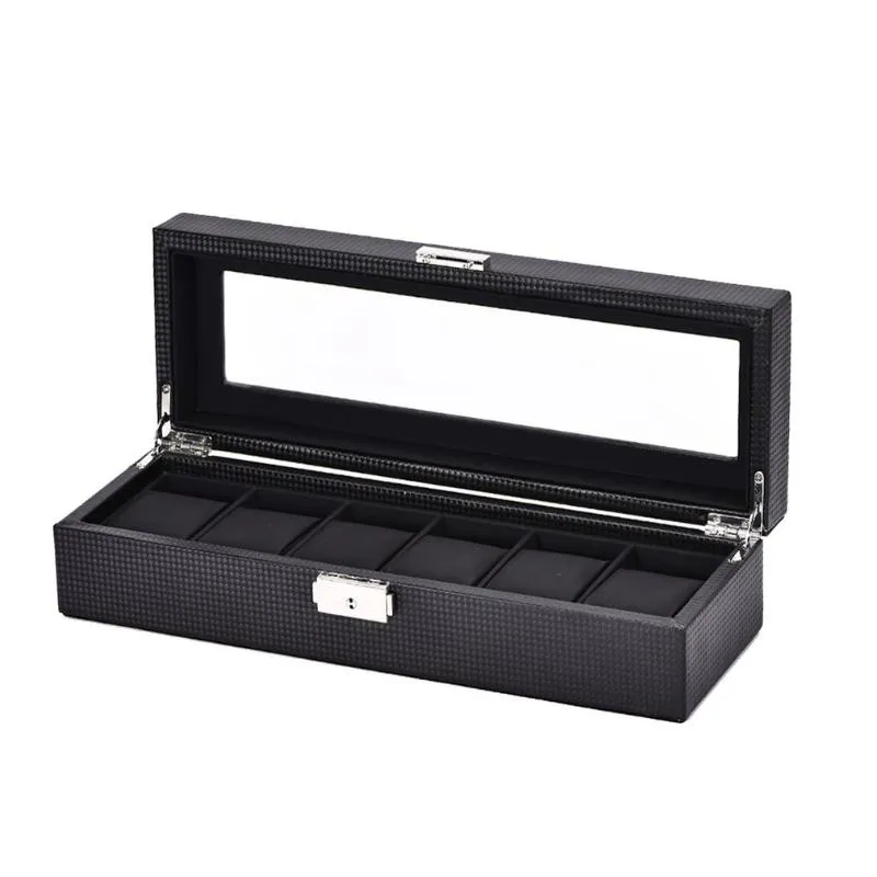Watch Boxes & Cases 2 6 10 12 Girds Leather Carbon Fiber Box Jewelry Storage Organizer For Earrings Rings Bracelet Display Holder 267W