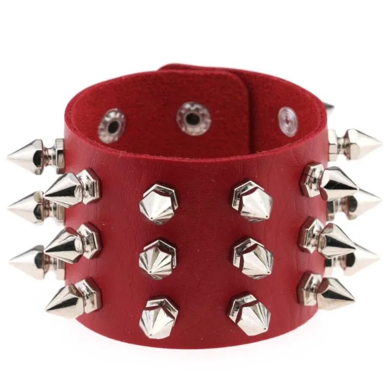 Kmvexo Unique 3 lignes pointes rivets étalon large manchette punk punk gothique rock unisexe bracelets de harnais de bracelet pour femmes bijoux 229w