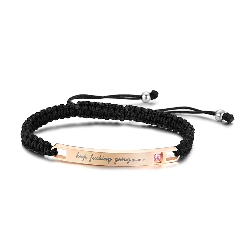 Inspirierende Worte Keep Going Paar Armband Edelstahl Tag Seil gewebt verstellbares Armband Schmuck für Lover233z