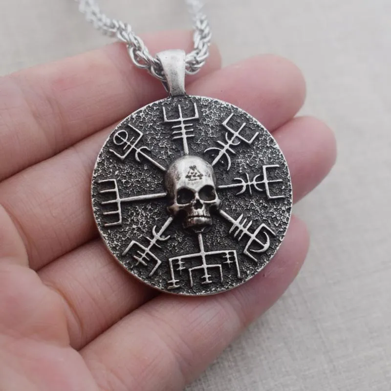 Sanlan Norse Vikings Kafatası Kolye ile Vites Vegvisir Amulet3072